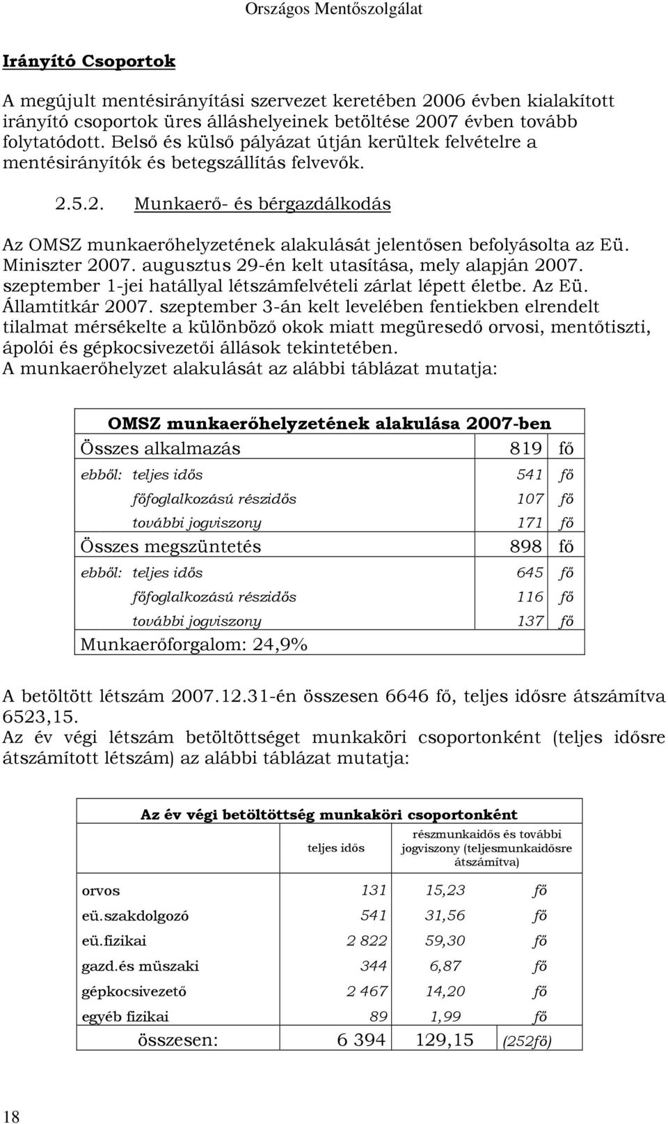 Miniszter 2007. augusztus 29-én kelt utasítása, mely alapján 2007. szeptember 1-jei hatállyal létszámfelvételi zárlat lépett életbe. Az Eü. Államtitkár 2007.