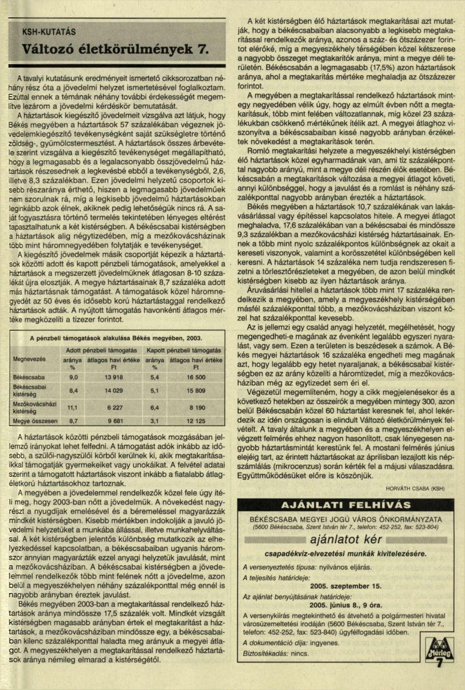 A háztartások kiegészítő jövedelmeit vizsgálva azt látjuk, hogy Békés megyében a háztartások 57 százalékában végeznek jövedelemkiegészítő tevékenységként saját szükségletre történő zöldség-,