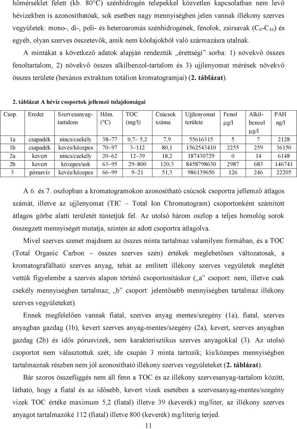 szénhidrogének, fenolok, zsírsavak (C 6 -C 16 ) és egyéb, olyan szerves összetevk, amik nem kolajokból való származásra utalnak.