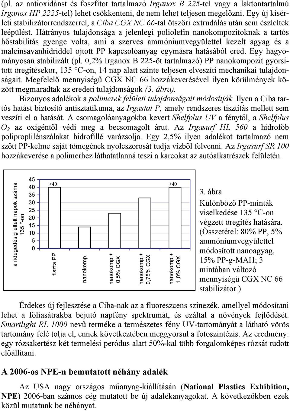 Hátrányos tulajdonsága a jelenlegi poliolefin nanokompozitoknak a tartós hőstabilitás gyenge volta, ami a szerves ammóniumvegyülettel kezelt agyag és a maleinsavanhidriddel ojtott PP kapcsolóanyag