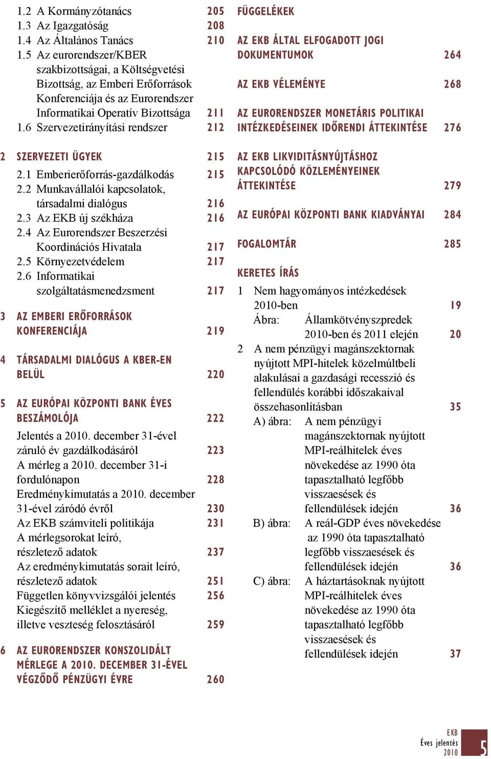 6 Szervezetirányítási rendszer 212 2 SZERVEZETI ÜGYEK 215 2.1 Emberierőforrás-gazdálkodás 215 2.2 Munkavállalói kapcsolatok, társadalmi dialógus 216 2.3 Az EKB új székháza 216 2.