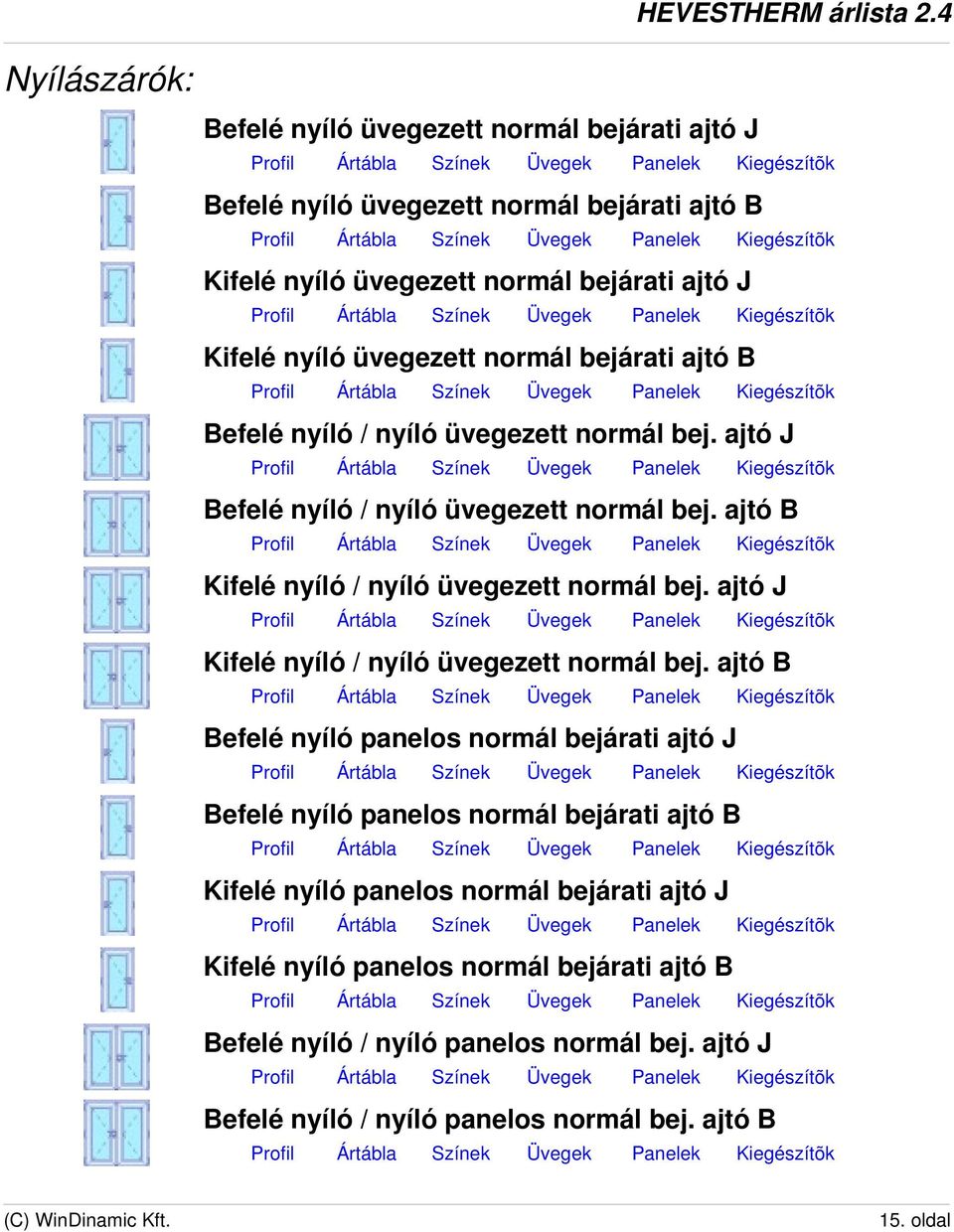 ajtó B Kifelé nyíló / nyíló üvegezett normál bej. ajtó J Kifelé nyíló / nyíló üvegezett normál bej.