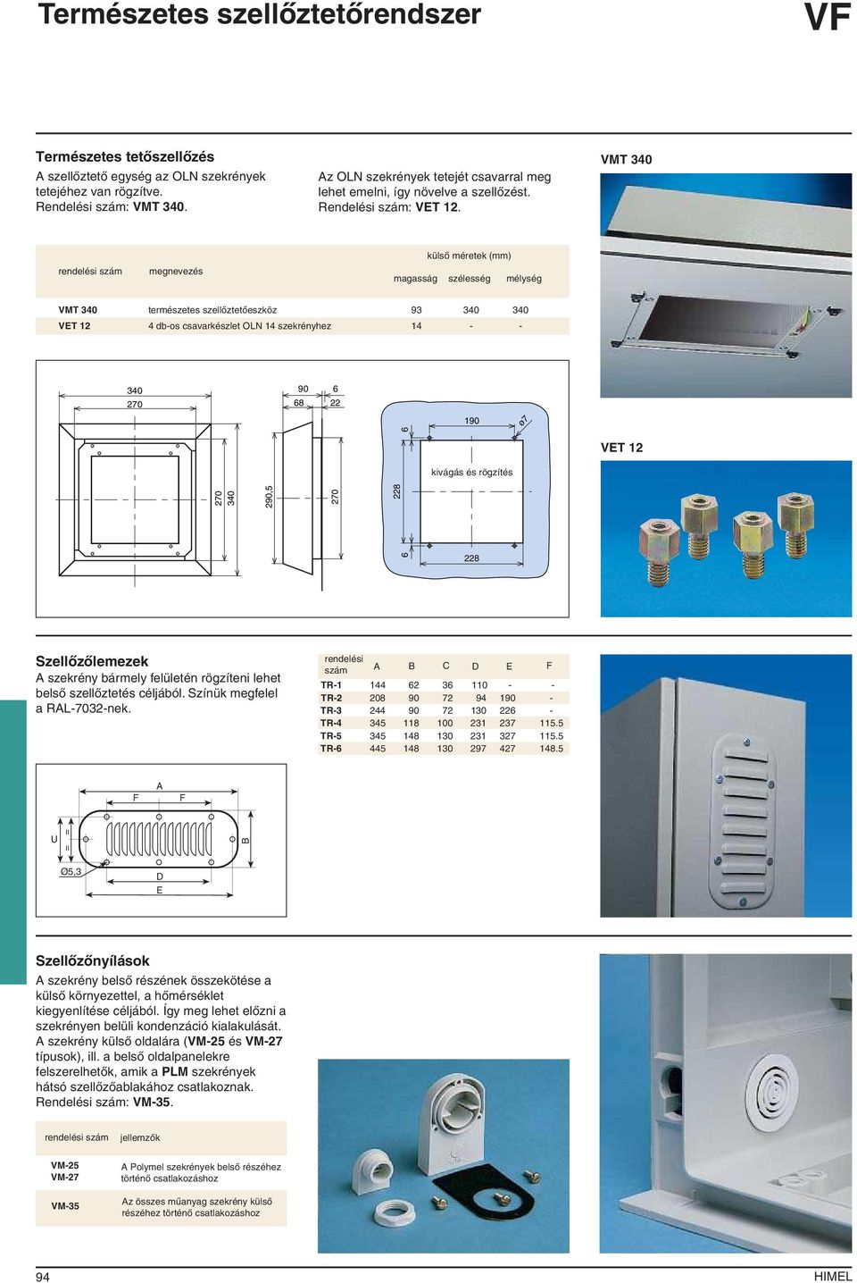 VMT 340 megnevezés külsô magasság szélesség mélység VMT 340 természetes szellôztetôeszköz 93 340 340 VET 12 4 db-os csavarkészlet OLN 14 szekrényhez 14 - - 340 90 6 270 68 22 VET 12 270 340 290,5 6