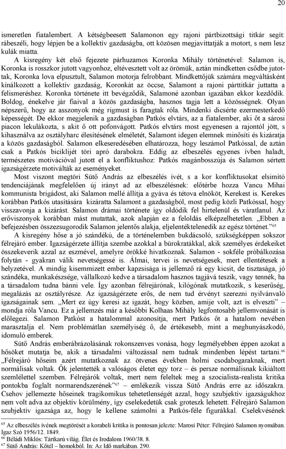 A kisregény két első fejezete párhuzamos Koronka Mihály történetével: Salamon is, Koronka is rosszkor jutott vagyonhoz, eltévesztett volt az örömük, aztán mindketten csődbe jutottak, Koronka lova