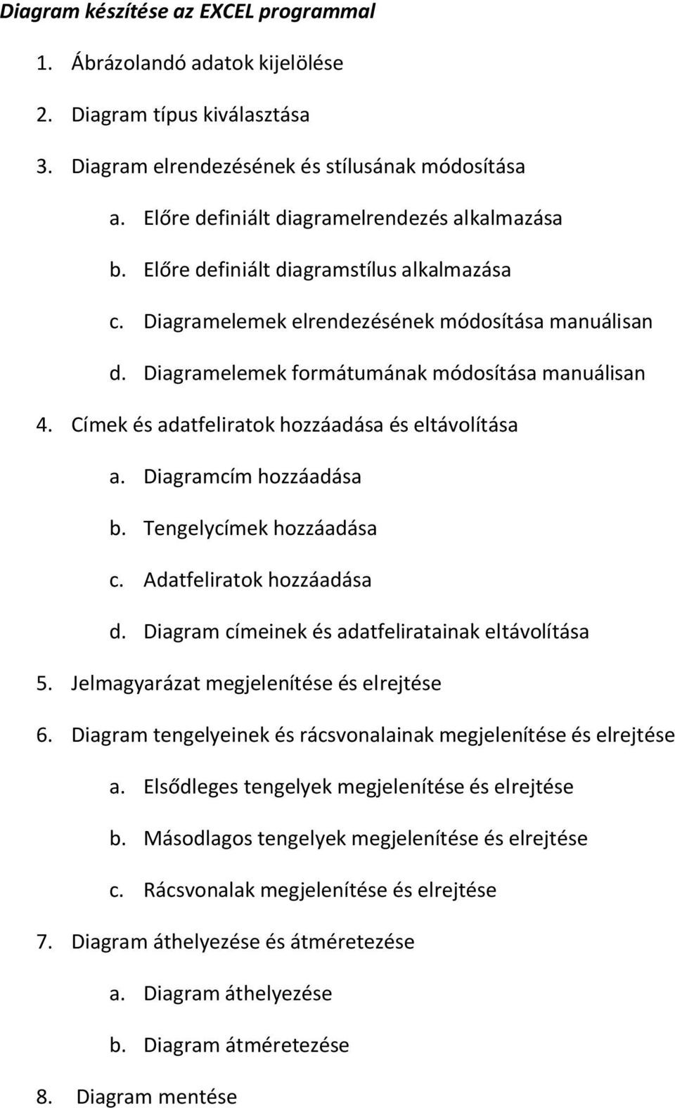 Címek és adatfeliratok hozzáadása és eltávolítása a. Diagramcím hozzáadása b. Tengelycímek hozzáadása c. Adatfeliratok hozzáadása d. Diagram címeinek és adatfeliratainak eltávolítása 5.