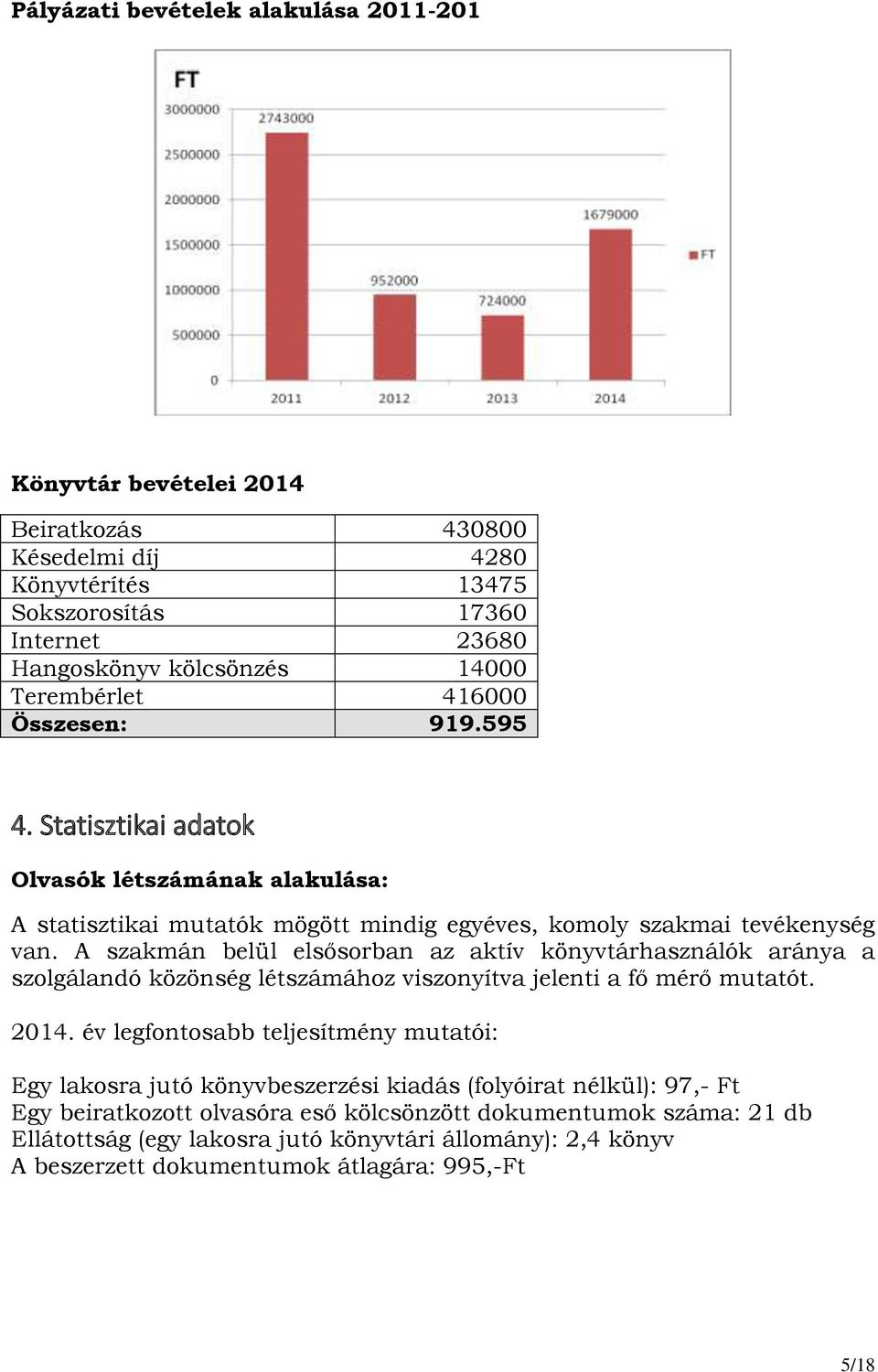 A szakmán belül elsősorban az aktív könyvtárhasználók aránya a szolgálandó közönség létszámához viszonyítva jelenti a fő mérő mutatót. 2014.