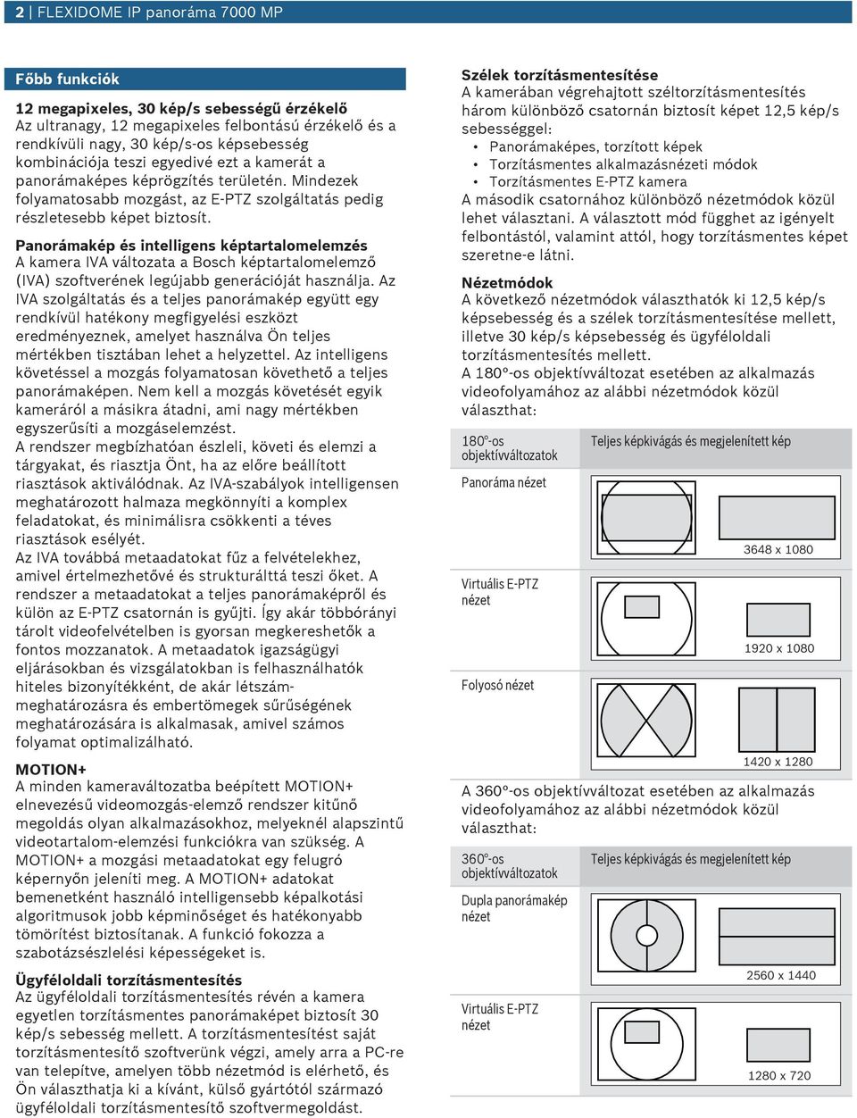 Panorámakép és intelligens képtartalomelemzés A kamera IVA változata a Bosch képtartalomelemző (IVA) szoftverének legújabb generációját használja.