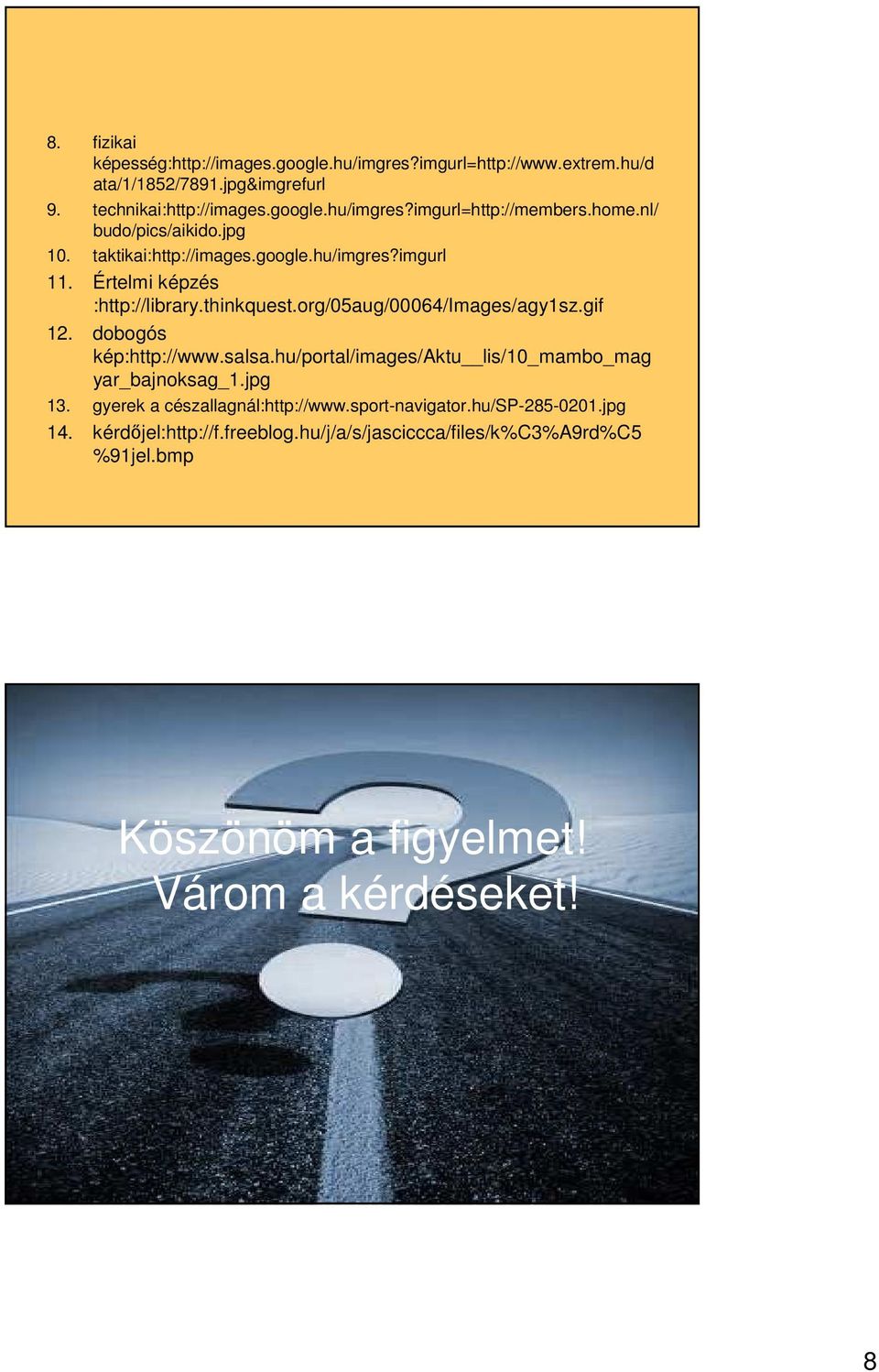 gif 12. dobogós kép:http://www.salsa.hu/portal/images/aktu lis/10_mambo_mag yar_bajnoksag_1.jpg 13. gyerek a cészallagnál:http://www.sport-navigator.