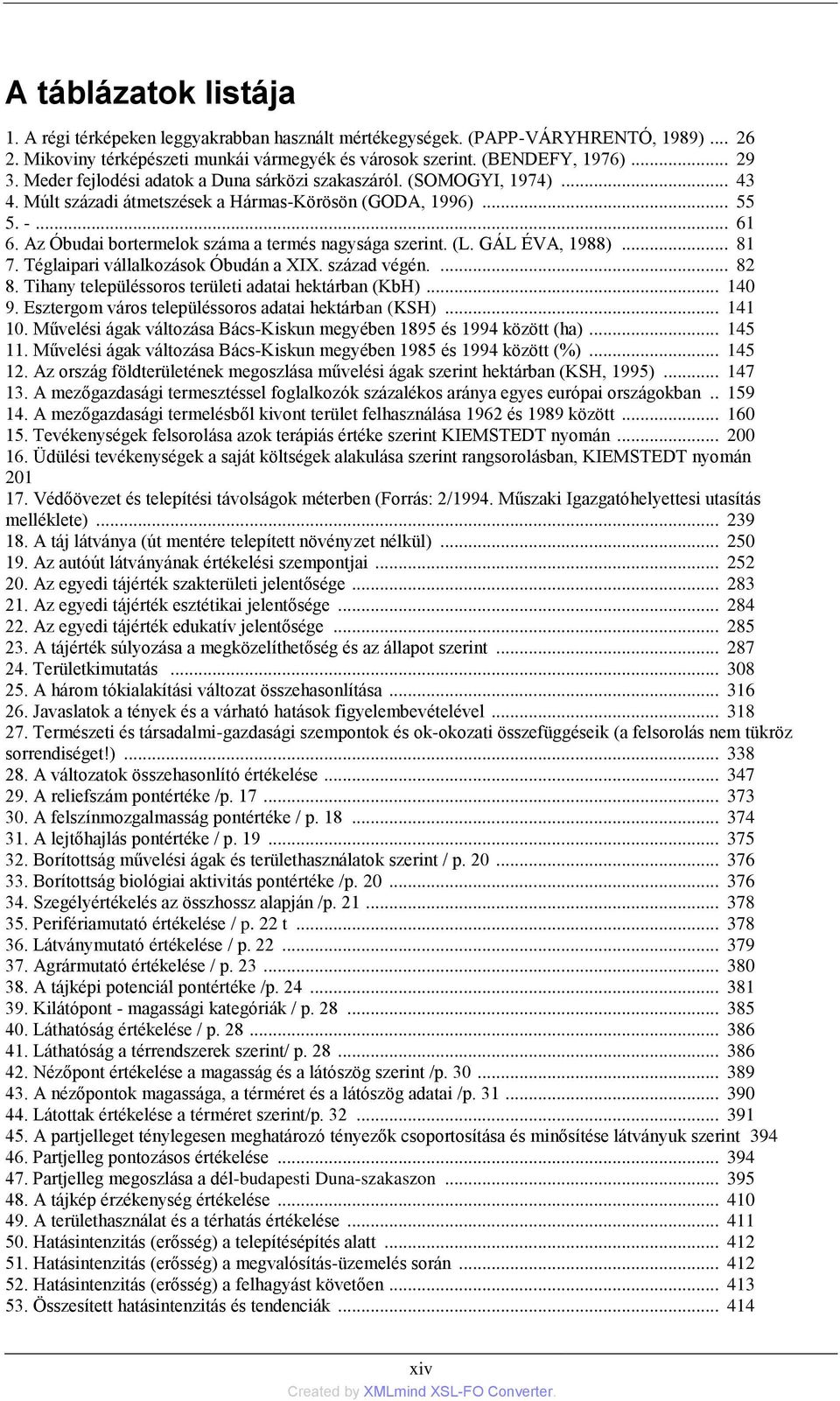 Az Óbudai bortermelok száma a termés nagysága szerint. (L. GÁL ÉVA, 1988)... 81 7. Téglaipari vállalkozások Óbudán a XIX. század végén.... 82 8. Tihany településsoros területi adatai hektárban (KbH).