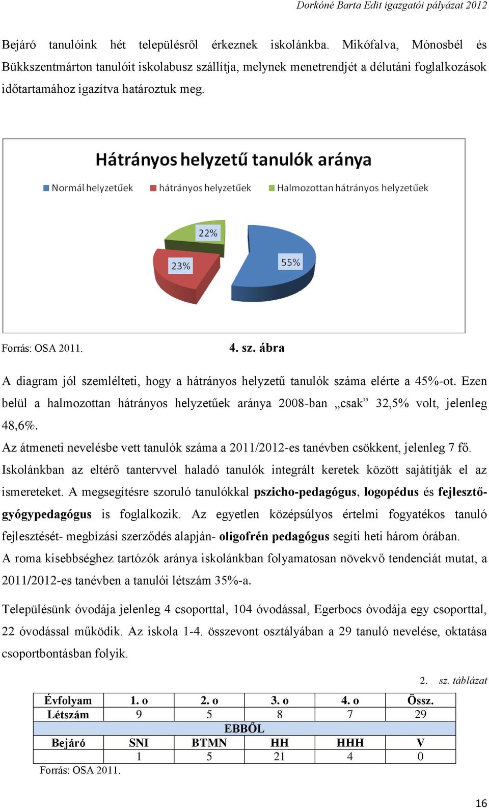 Ezen belül a halmozottan hátrányos helyzetűek aránya 2008-ban csak 32,5% volt, jelenleg 48,6%. Az átmeneti nevelésbe vett tanulók száma a 2011/2012-es tanévben csökkent, jelenleg 7 fő.