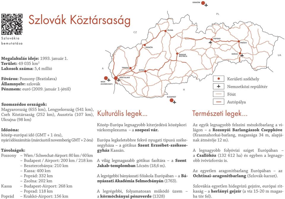 január 1-jétől) Szomszédos országok: Magyarország (655 km), Lengyelország (541 km), Cseh Köztársaság (252 km), Ausztria (107 km), Ukrajna (98 km) Időzóna: közép-európai idő (GMT + 1 óra), nyári