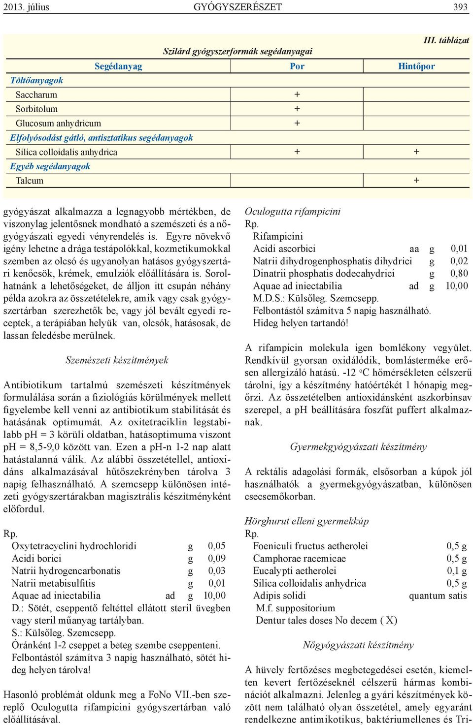 anhydrica + + Egyéb segédanyagok Talcum + gyógyászat alkalmazza a legnagyobb mértékben, de viszonylag jelentősnek mondható a szemészeti és a nőgyógyászati egyedi vényrendelés is.