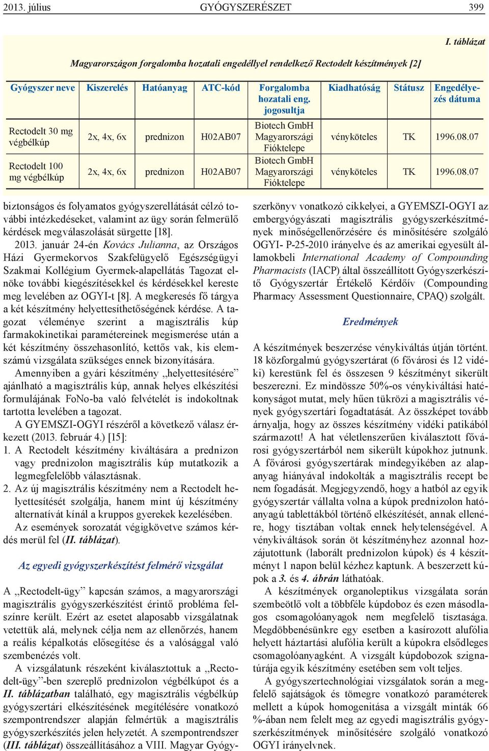 Kiadhatóság Státusz Engedélyezés dátuma vényköteles TK 1996.08.