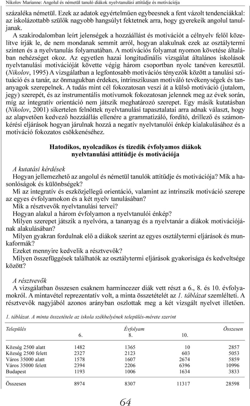 A szakirodalomban leírt jelenségek a hozzáállást és motivációt a célnyelv felől közelítve írják le, de nem mondanak semmit arról, hogyan alakulnak ezek az osztálytermi szinten és a nyelvtanulás