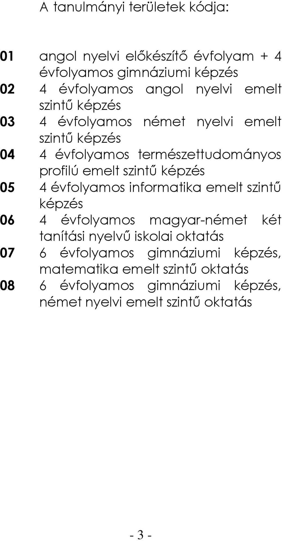 képzés 05 4 évfolyamos informatika emelt szintű képzés 06 4 évfolyamos magyar-német két tanítási nyelvű iskolai oktatás 07 6