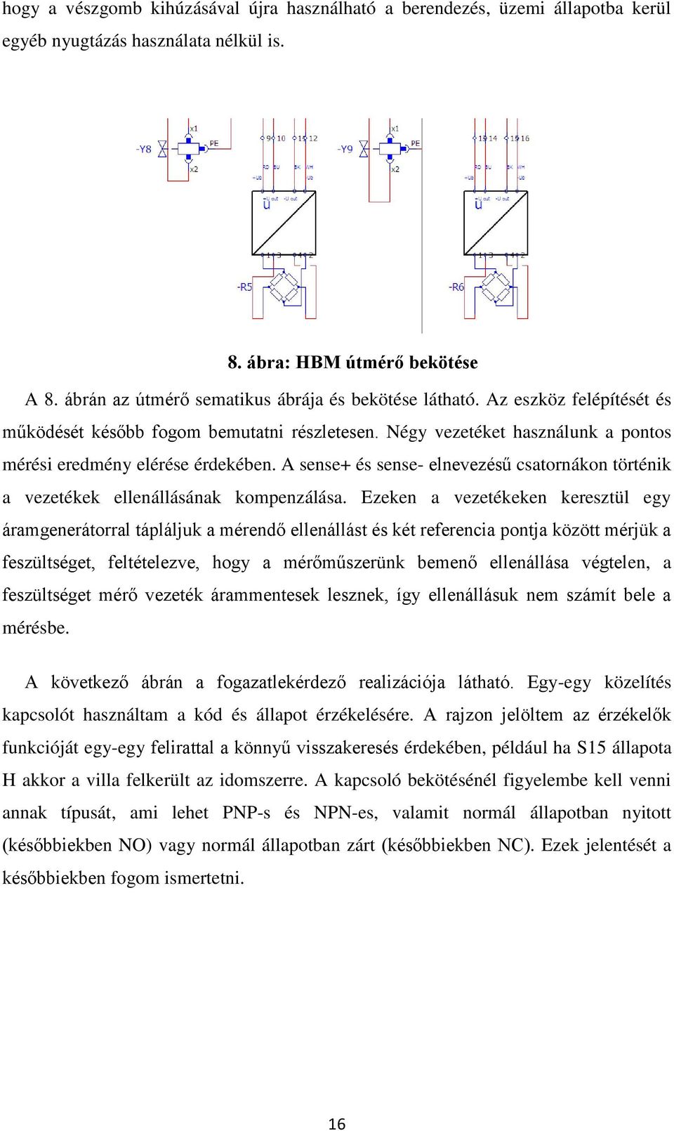 A sense+ és sense- elnevezésű csatornákon történik a vezetékek ellenállásának kompenzálása.