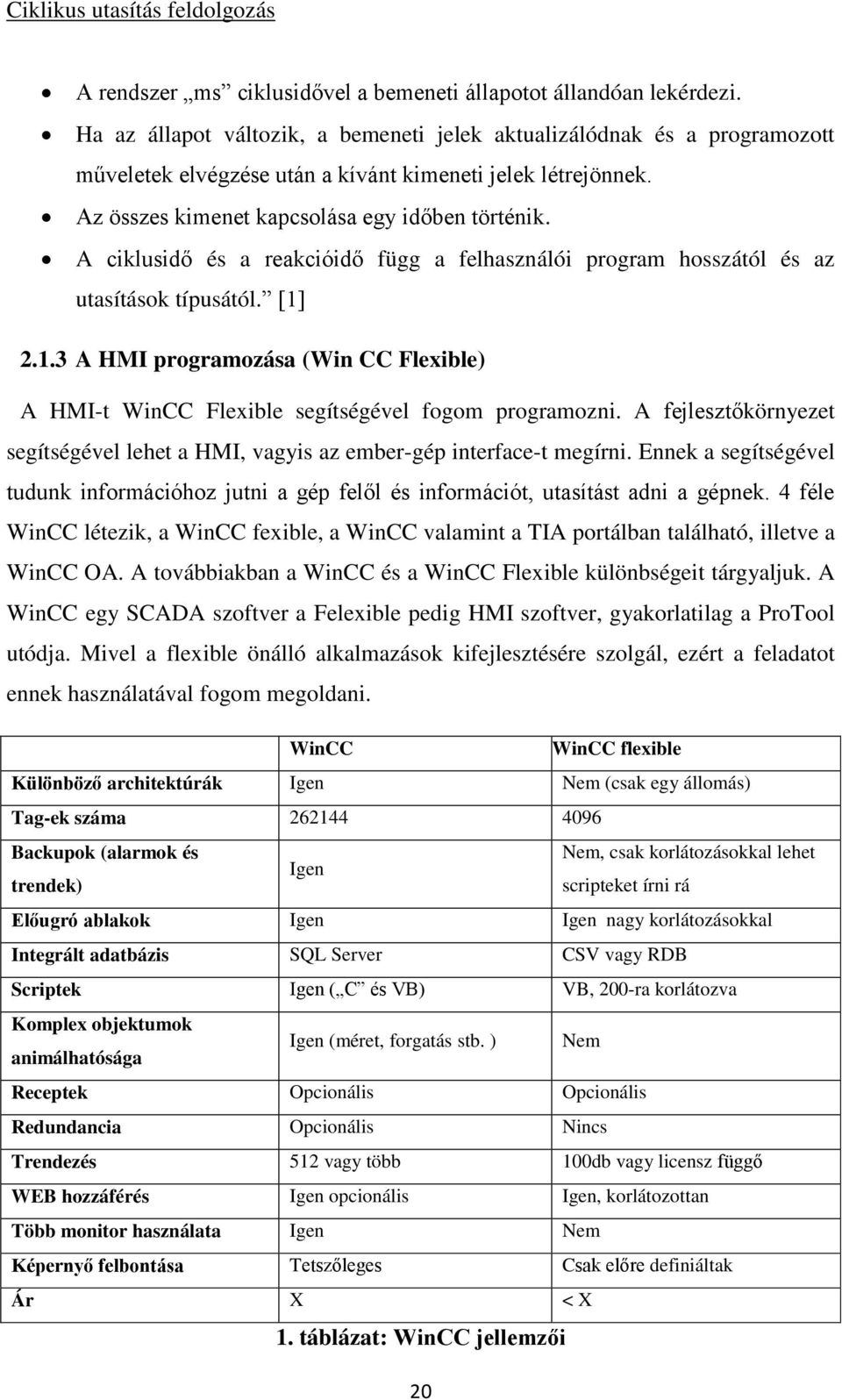 A ciklusidő és a reakcióidő függ a felhasználói program hosszától és az utasítások típusától. [1] 2.1.3 A HMI programozása (Win CC Flexible) A HMI-t WinCC Flexible segítségével fogom programozni.