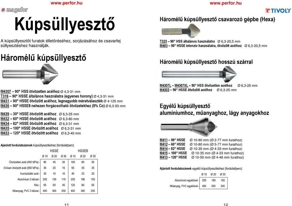 acélhoz Ø 4,3-31 mm T316 90 HSSE általános használatra (egyenes horony) Ø 4,3-31 mm M431 90 HSSE ötvözött acélhoz, legnagyobb méretválaszték Ø 4-125 mm M436 90 HSSE8 nehezen forgácsolható