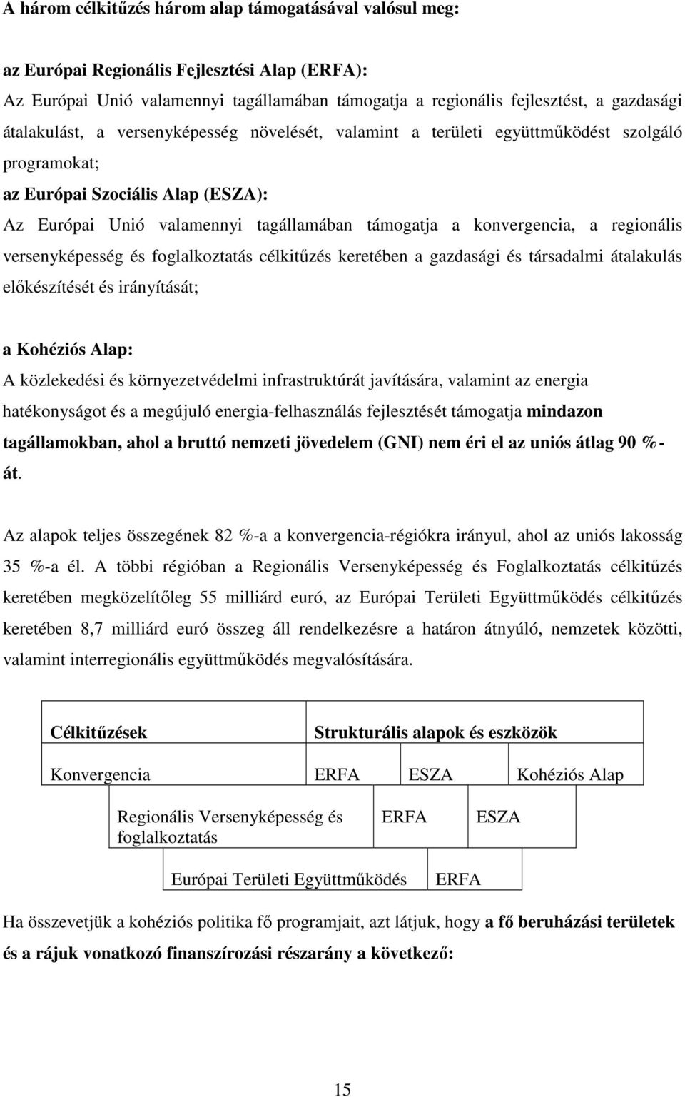 a regionális versenyképesség és foglalkoztatás célkitűzés keretében a gazdasági és társadalmi átalakulás előkészítését és irányítását; a Kohéziós Alap: A közlekedési és környezetvédelmi