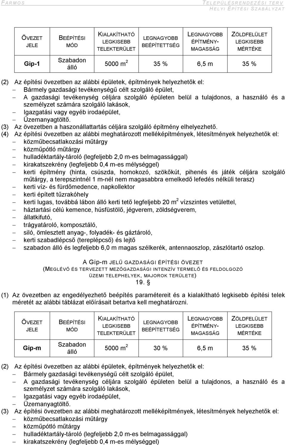 (3) Az övezetben a haszonállattartás céljára szolgáló építmény elhelyezhető.