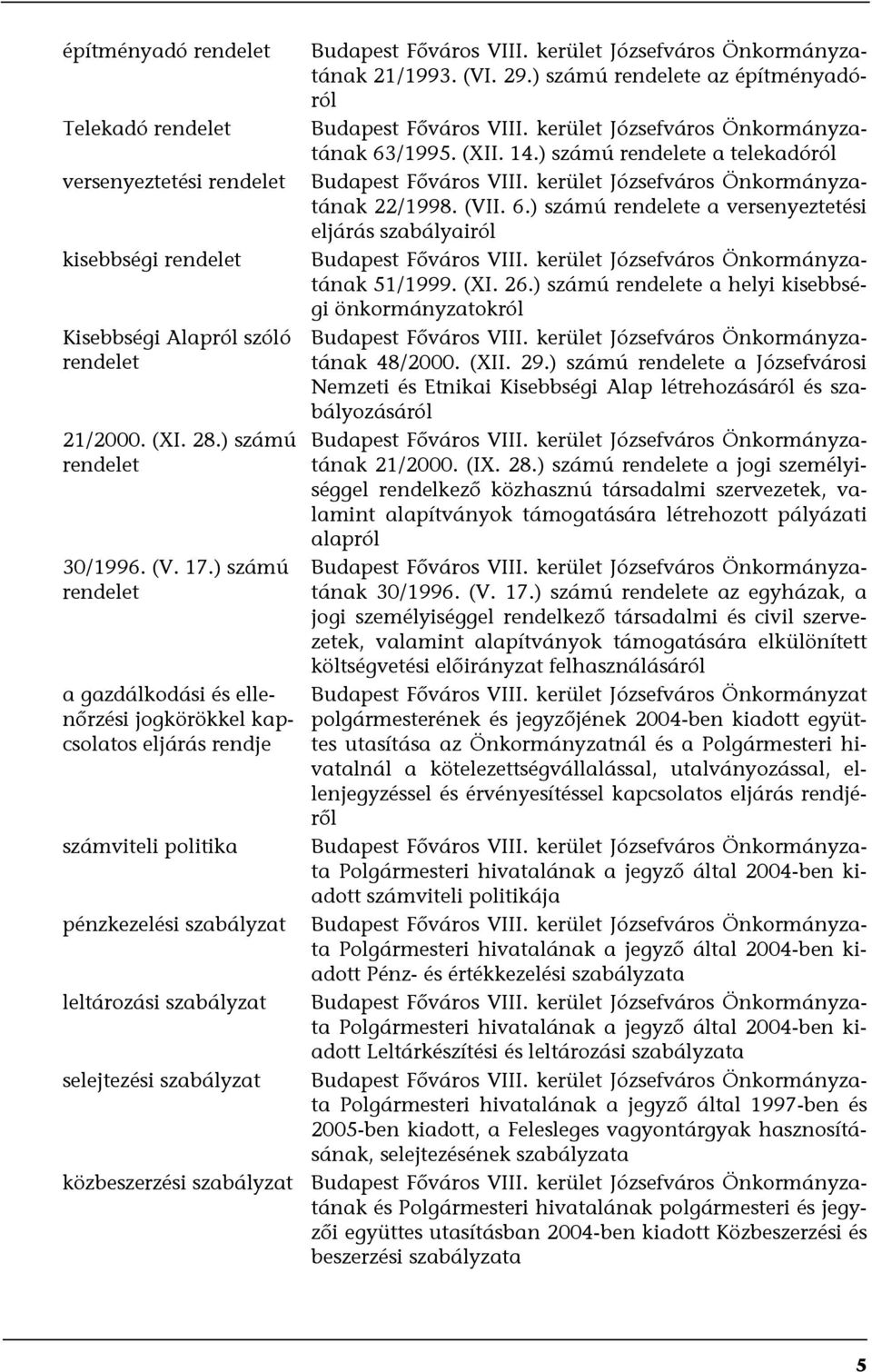 kerület Józsefváros Önkormányzatának 21/1993. (VI. 29.) számú rendelete az építményadóról Budapest Főváros VIII. kerület Józsefváros Önkormányzatának 63/1995. (XII. 14.