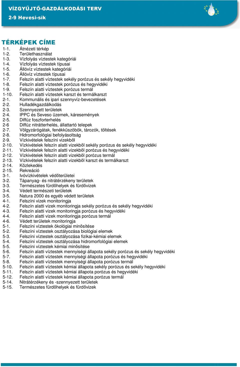 Felszín alatti víztestek karszt és termálkarszt 2-1. Kommunális és ipari szennyvíz-bevezetések 2-2. Hulladékgazdálkodás 2-3. Szennyezett területek 2-4. IPPC és Seveso üzemek, káresemények 2-5.
