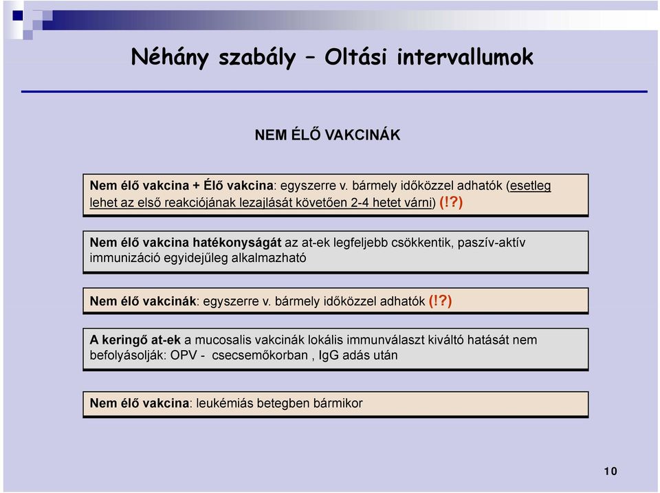 ?) Nem élő vakcina hatékonyságát az at-ek legfeljebb csökkentik, paszív-aktív aktív immunizáció egyidejűleg alkalmazható Nem élő vakcinák: