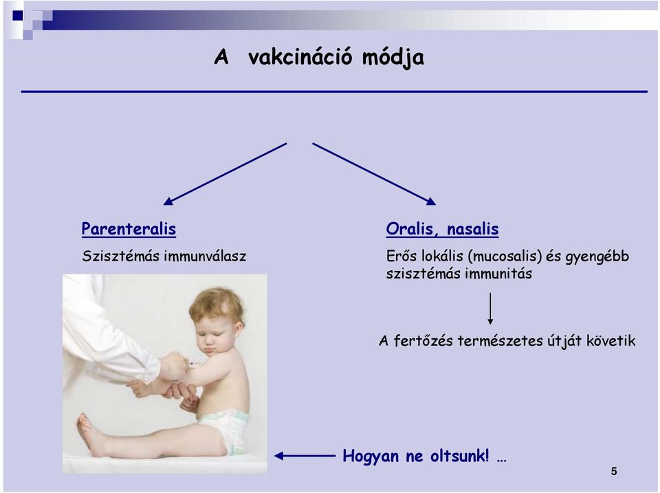 (mucosalis) és gyengébb szisztémás immunitás A