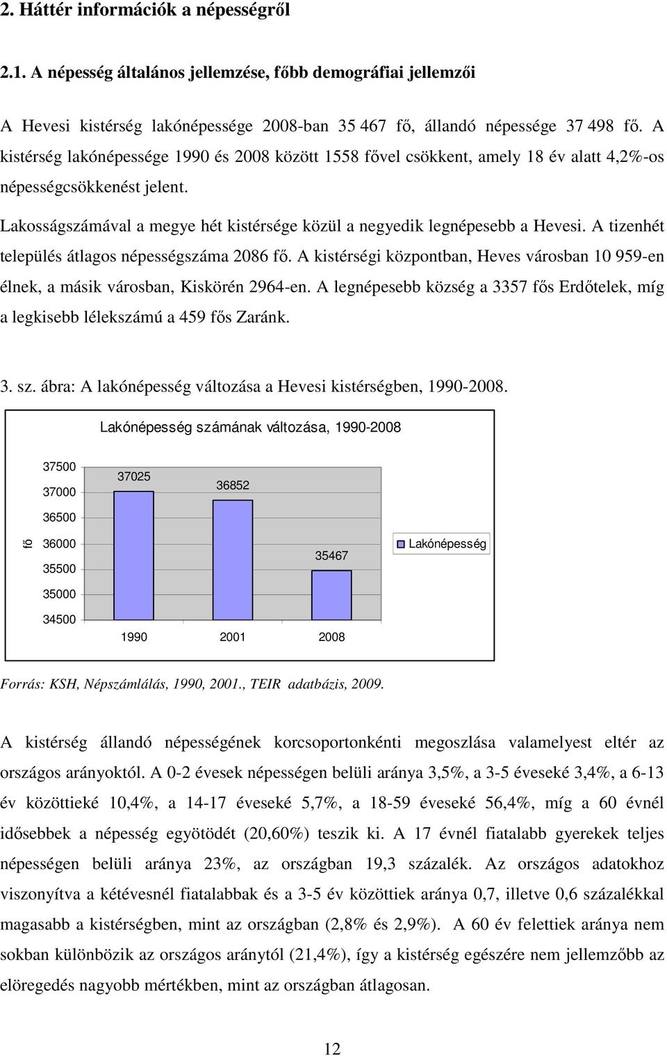 A tizenhét település átlagos népességszáma 2086 fı. A kistérségi központban, Heves városban 10 959-en élnek, a másik városban, Kiskörén 2964-en.