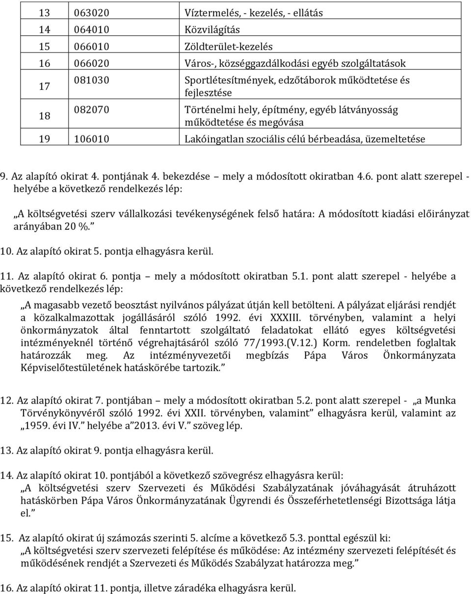 pontjának 4. bekezdése mely a módosított okiratban 4.6.