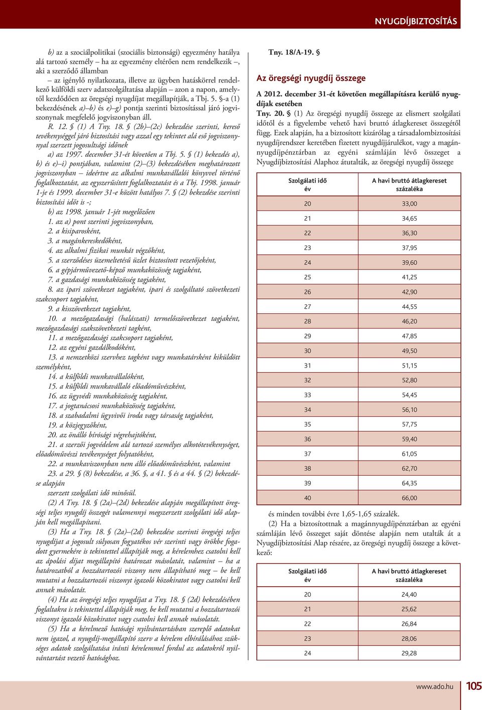 -a (1) bekezdésének a) b) és e) g) pontja szerinti biztosítással járó jogviszonynak megfelelő jogviszonyban áll. R. 12. (1) A Tny. 18.