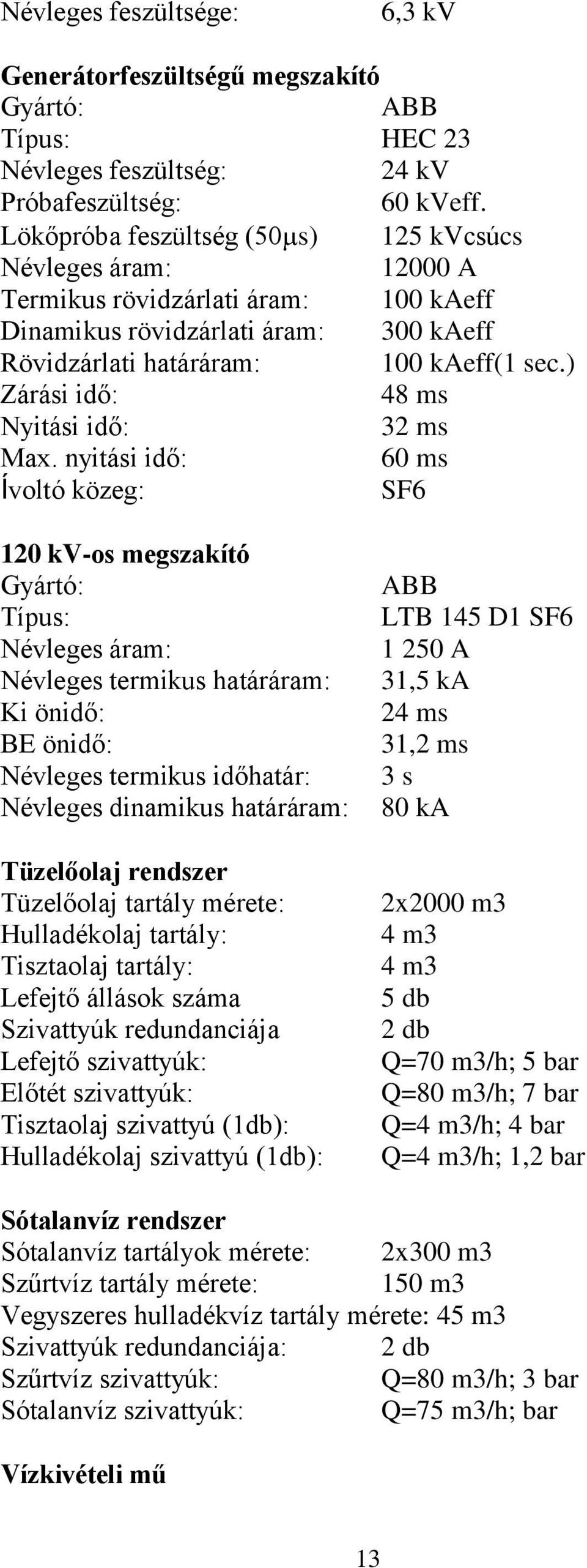 ) Zárási idő: 48 ms Nyitási idő: 32 ms Max.