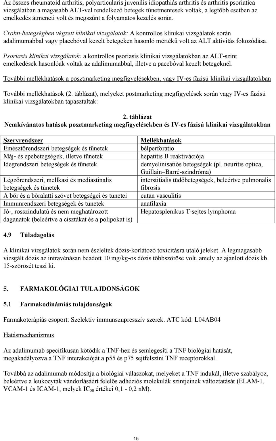 Crohn-betegségben végzett klinikai vizsgálatok: A kontrollos klinikai vizsgálatok során adalimumabbal vagy placebóval kezelt betegeken hasonló mértékű volt az ALT aktivitás fokozódása.