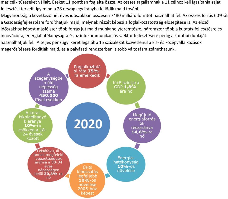 összes forrás 60%-át a Gazdaságfejlesztésre fordíthatjuk majd, melynek részét képezi a foglalkoztatottság elősegítése is.