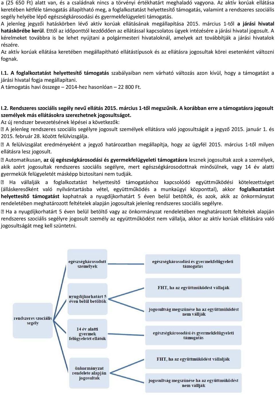 gyermekfelügyeleti támogatás. A jelenleg jegyzői hatáskörben lévő aktív korúak ellátásának megállapítása 2015. március 1-től a járási hivatal hatáskörébe kerül.