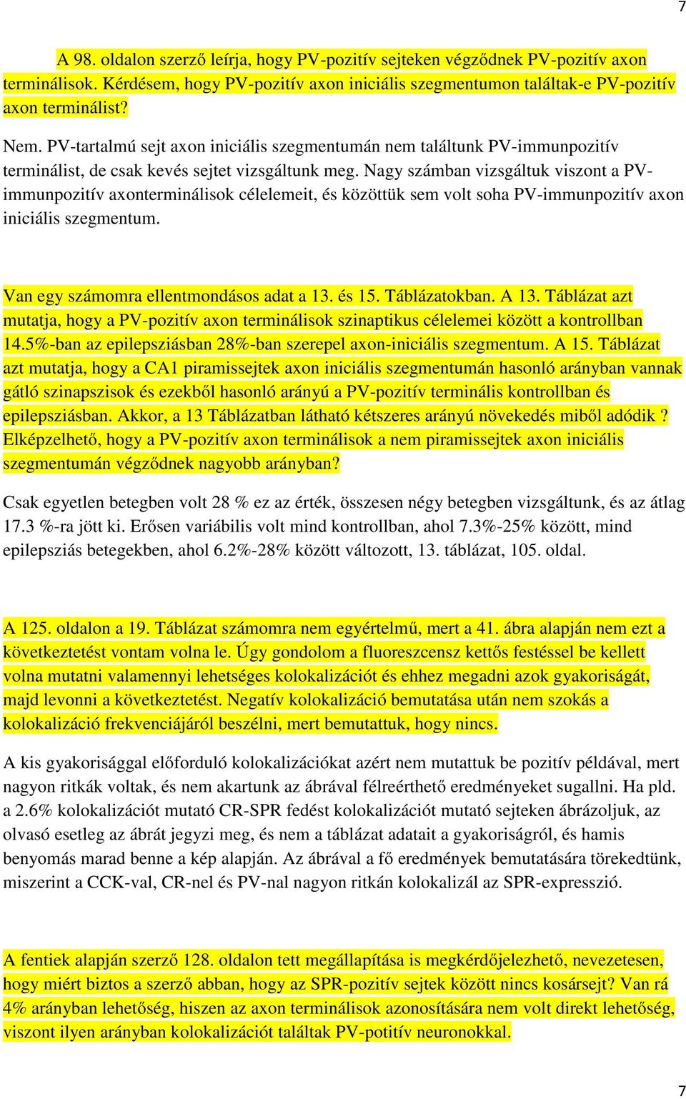 Nagy számban vizsgáltuk viszont a PVimmunpozitív axonterminálisok célelemeit, és közöttük sem volt soha PV-immunpozitív axon iniciális szegmentum. Van egy számomra ellentmondásos adat a 13. és 15.