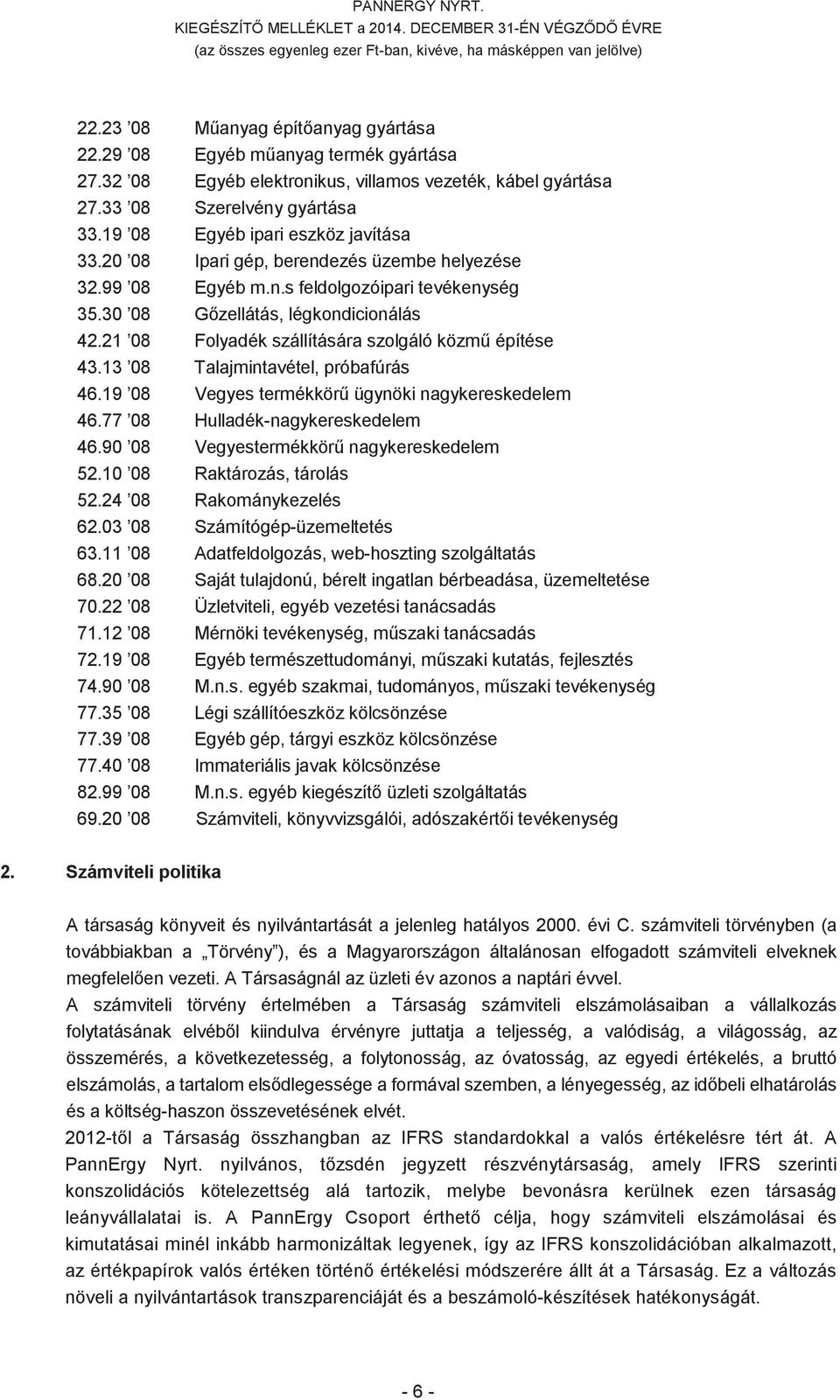 20 08 Ipari gép, berendezés üzembe helyezése 32.99 08 Egyéb m.n.s feldolgozóipari tevékenység 35.30 08 Gzellátás, légkondicionálás 42.21 08 Folyadék szállítására szolgáló közm építése 43.