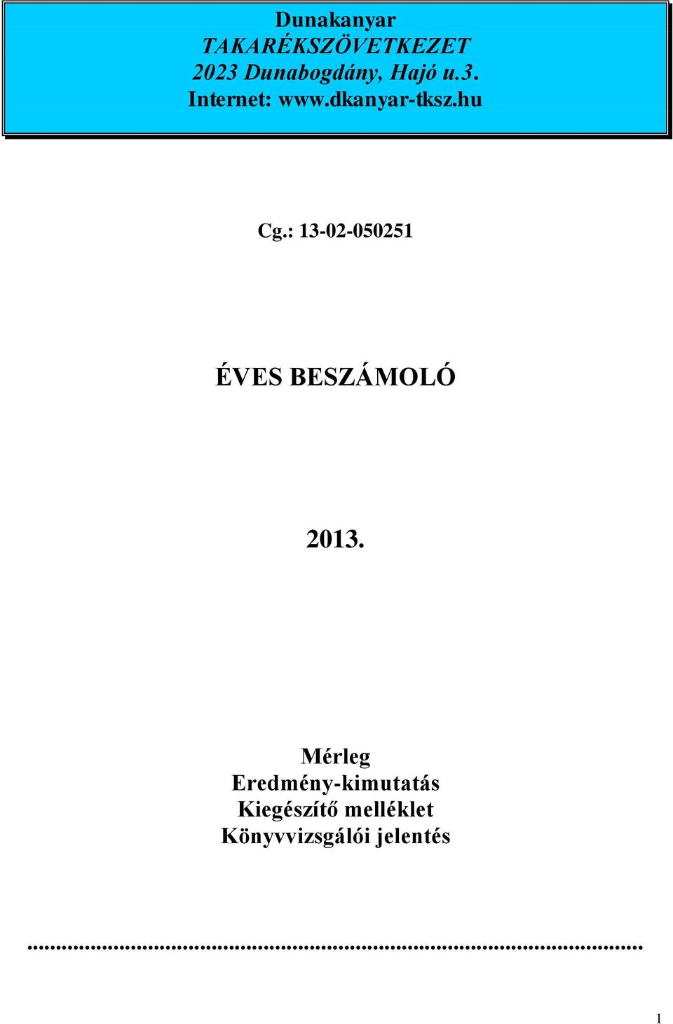 : 13-02-050251 ÉVES BESZÁMOLÓ 2013.