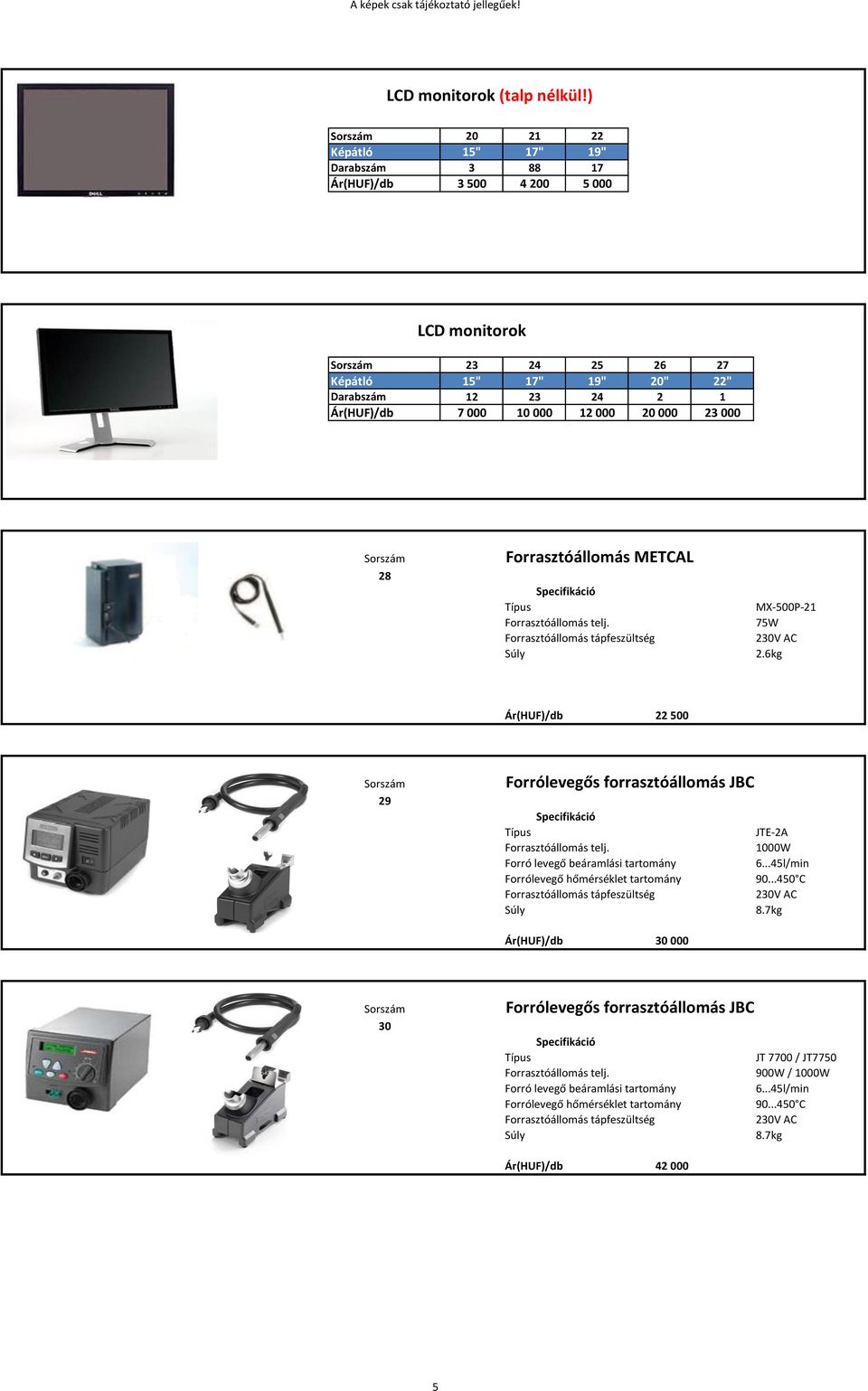 000 28 Forrasztóállomás METCAL Forrasztóállomás telj. Forrasztóállomás tápfeszültség Súly MX-500P-21 75W 230V AC 2.