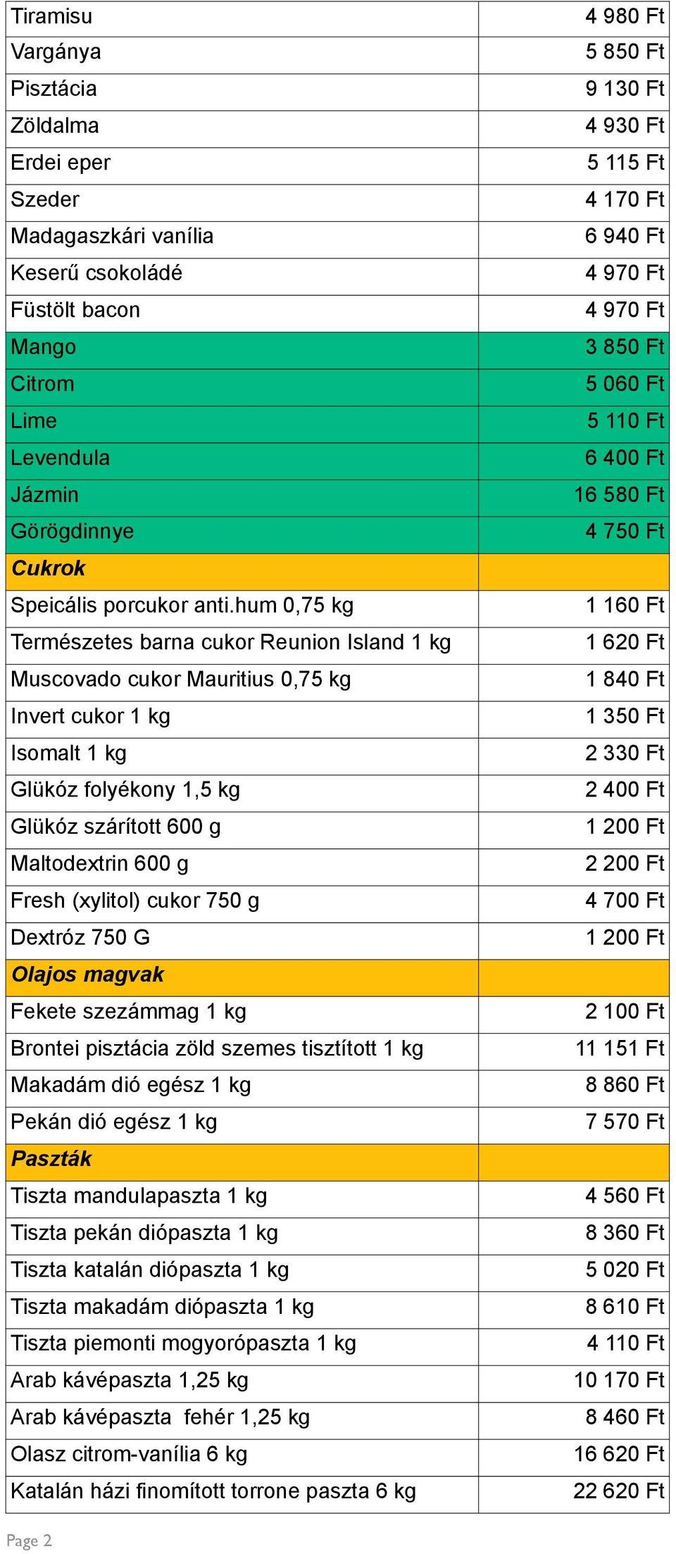 (xylitol) cukor 750 g Dextróz 750 G Olajos magvak Fekete szezámmag 1 kg Brontei pisztácia zöld szemes tisztított 1 kg Makadám dió egész 1 kg Pekán dió egész 1 kg Paszták Tiszta mandulapaszta 1 kg