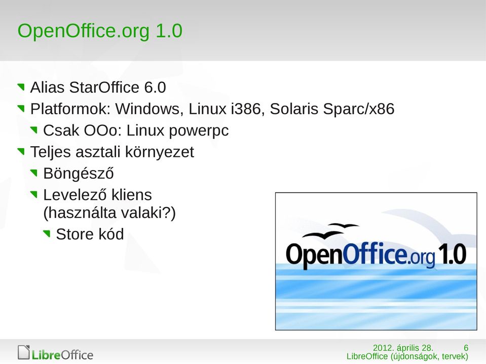 Sparc/x86 Csak OOo: Linux powerpc Teljes asztali