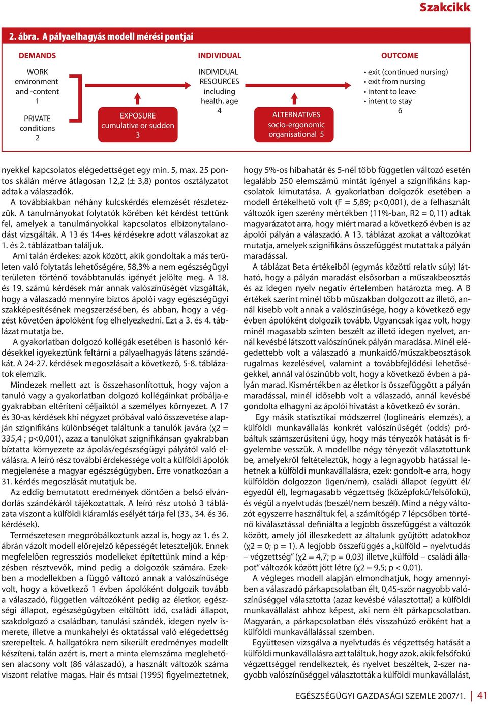 ALTERNATIVES socio-ergonomic organisational 5 exit (continued nursing) exit from nursing intent to leave intent to stay 6 nyekkel kapcsolatos elégedettséget egy min. 5, max.