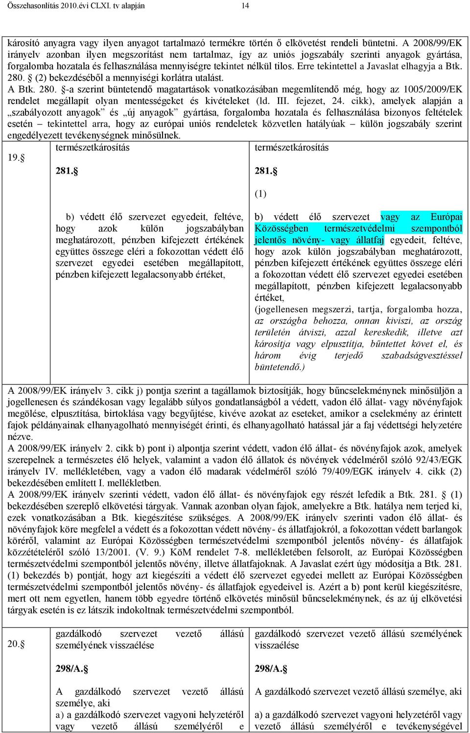 Erre tekintettel a Javaslat elhagyja a Btk. 280. (2) bekezdéséből a mennyiségi korlátra utalást. A Btk. 280. -a szerint büntetendő magatartások vonatkozásában megemlítendő még, hogy az 1005/2009/EK rendelet megállapít olyan mentességeket és kivételeket (ld.