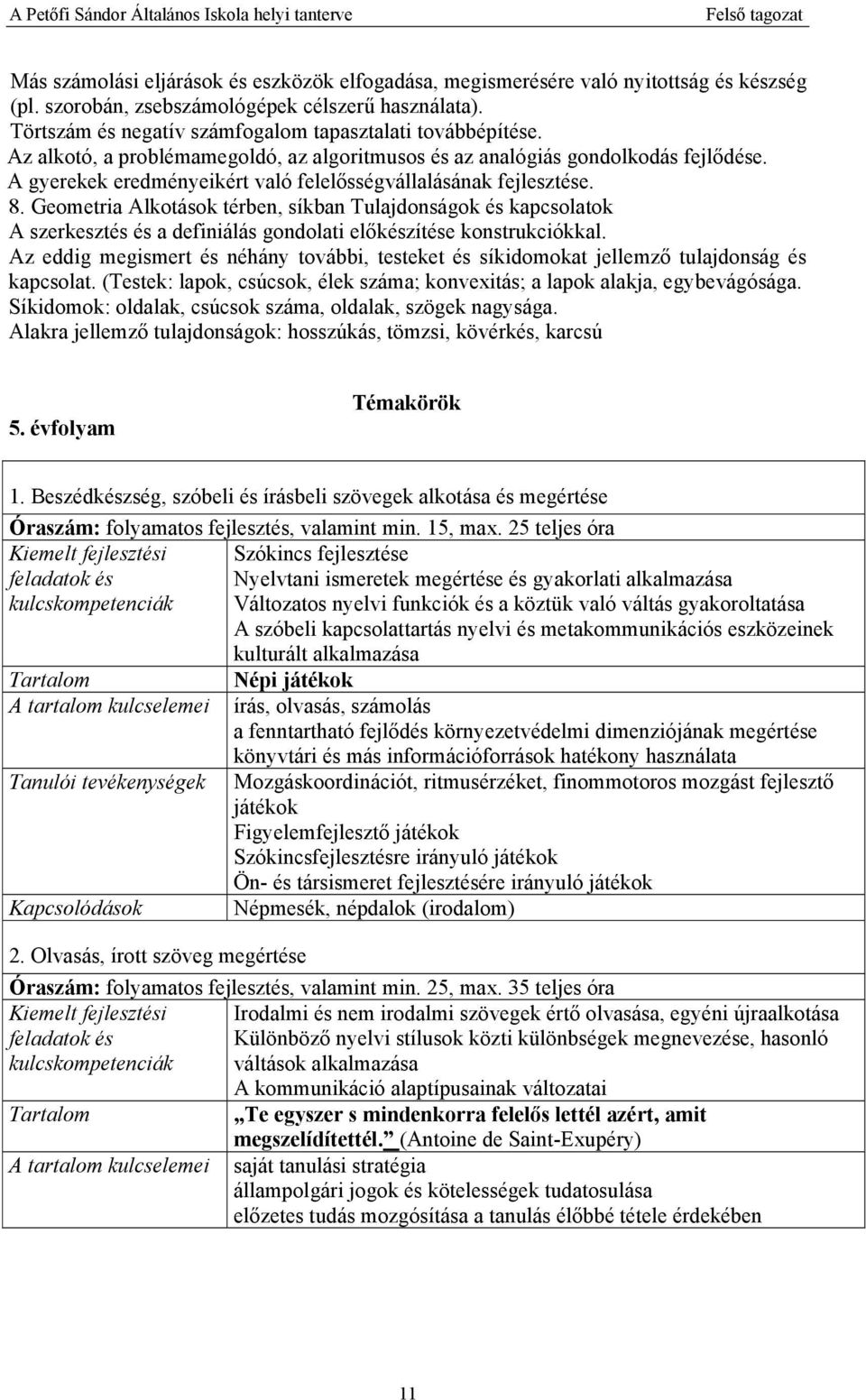 A gyerekek eredményeikért való felelősségvállalásának fejlesztése. 8.