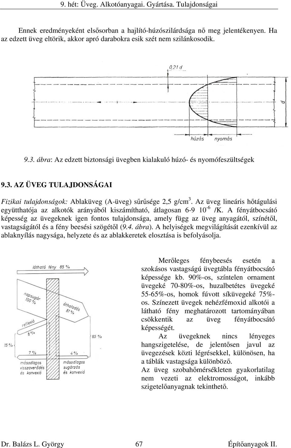 Az üveg lineáris hőtágulási együtthatója az alkotók arányából kiszámítható, átlagosan 6-9 10-6 /K.