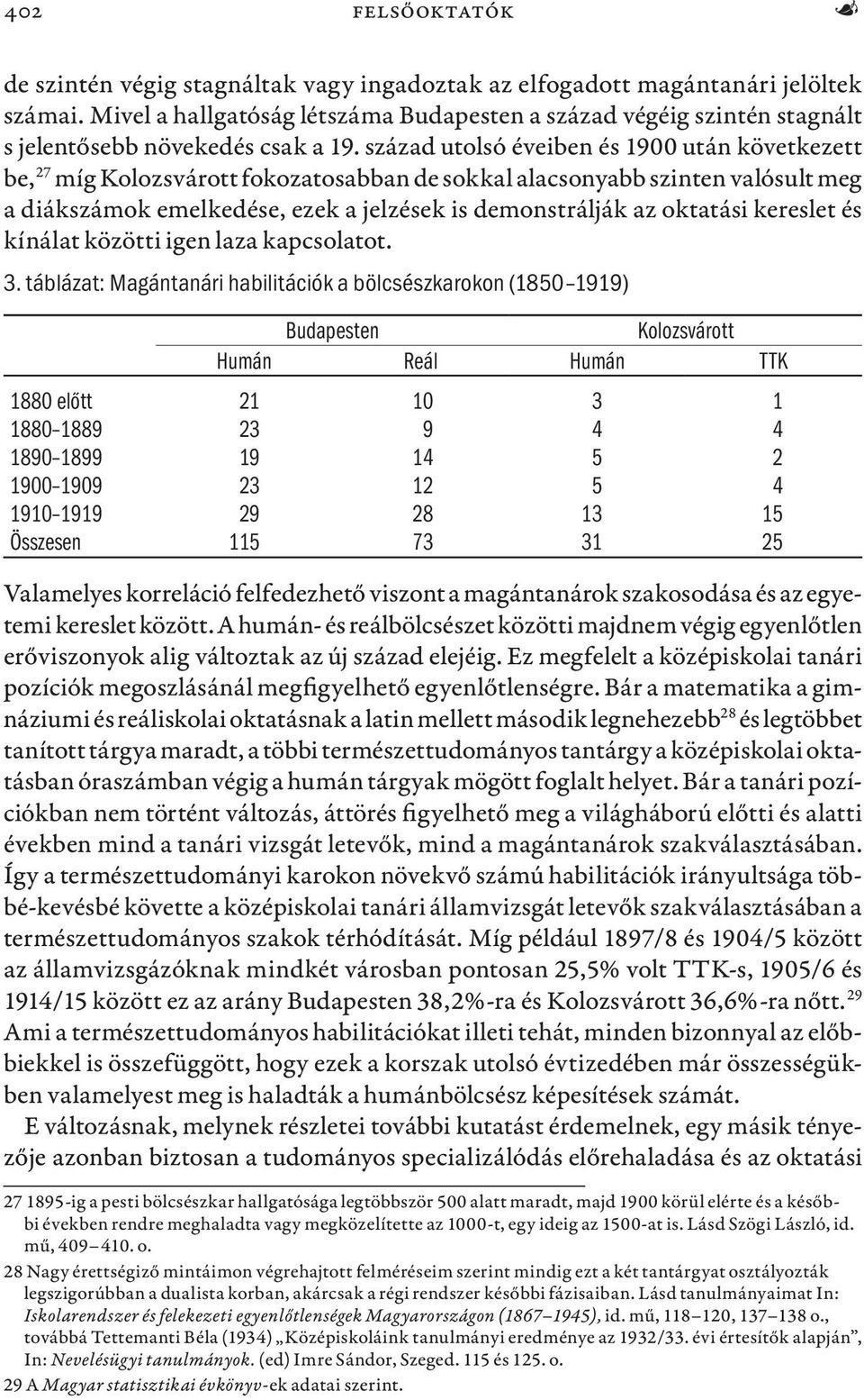 század utolsó éveiben és 1900 után következett be, 27 míg Kolozsvárott fokozatosabban de sokkal alacsonyabb szinten valósult meg a diákszámok emelkedése, ezek a jelzések is demonstrálják az oktatási