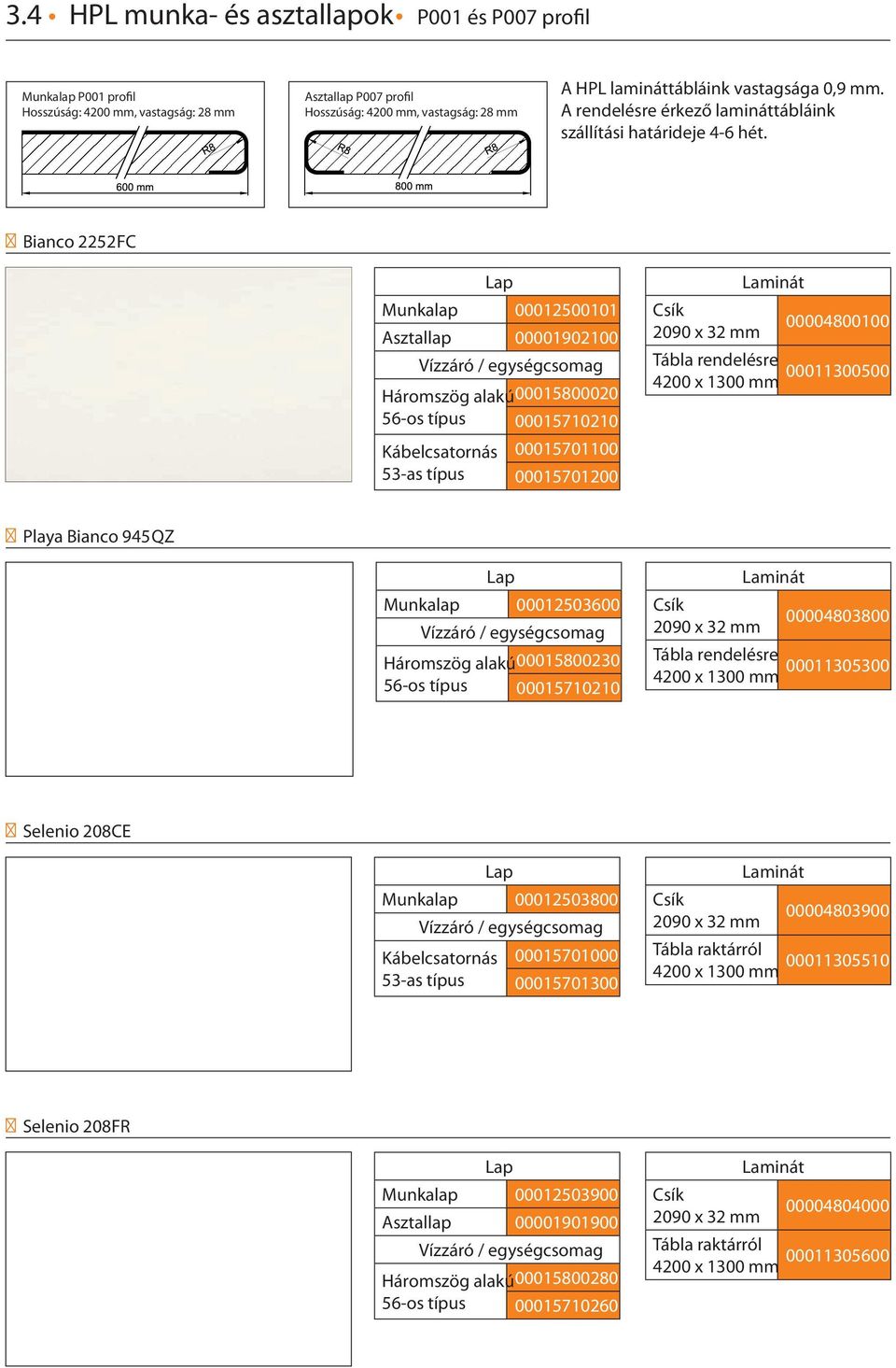 00011300500 Playa Bianco 945 QZ Munkalap 00012503600 Háromszög alakú00015800230 00015710210 2090 x 32 mm 00004803800 4200 x 1300 mm 00011305300 Selenio 208 CE Munkalap 00012503800