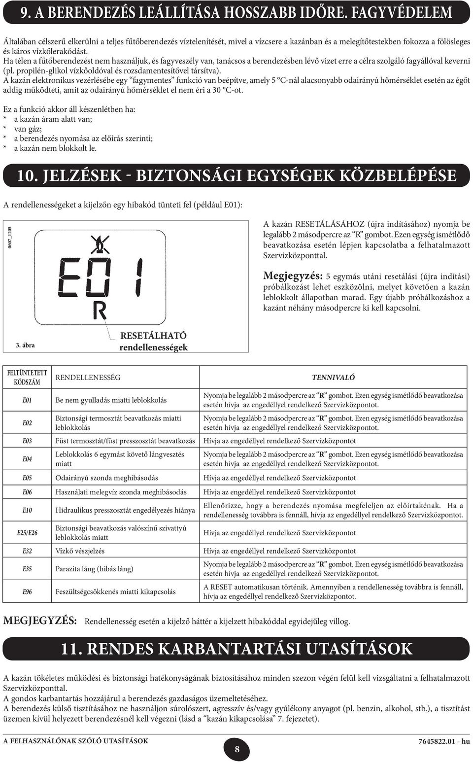 Ha télen a fűtőberendezést nem használjuk, és fagyveszély van, tanácsos a berendezésben lévő vizet erre a célra szolgáló fagyállóval keverni (pl.