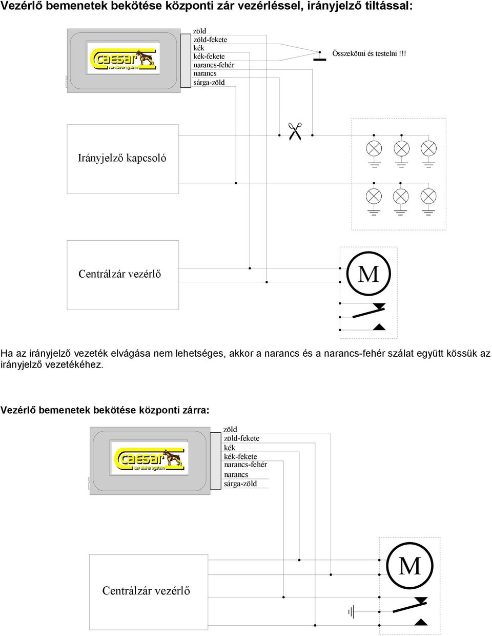 !! " Irányjelző kapcsoló Centrálzár vezérlő M Ha az irányjelző vezeték elvágása nem