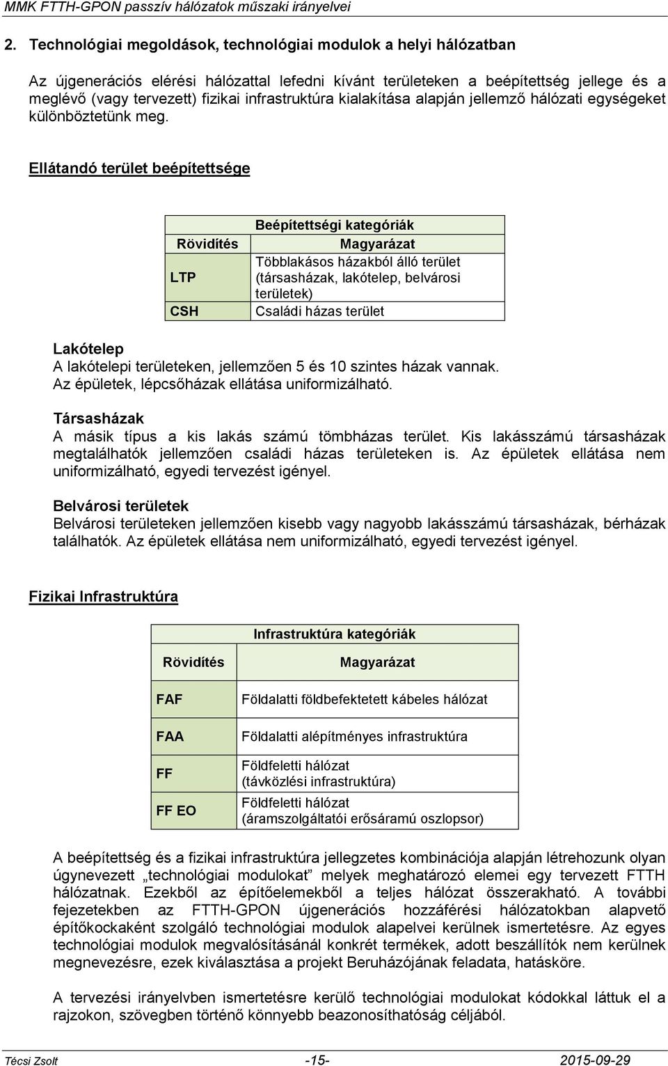 Ellátandó terület beépítettsége Rövidítés LTP CSH Beépítettségi kategóriák Magyarázat Többlakásos házakból álló terület (társasházak, lakótelep, belvárosi területek) Családi házas terület Lakótelep A